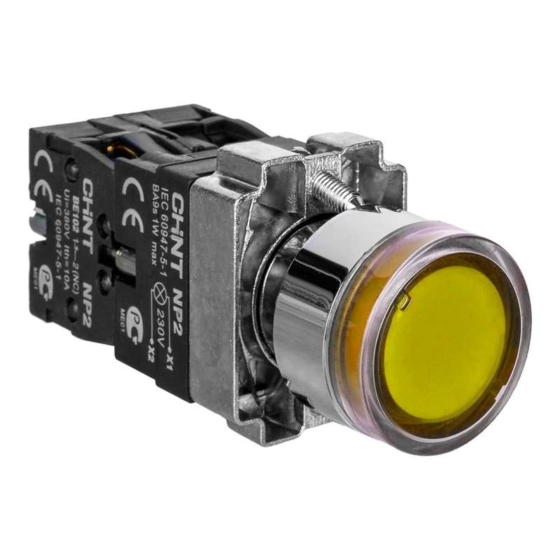 NP2-BW3565 230V - Кнопка жёлтая (1NO+1NC) с LED подсветкой AC/DC 230V фото 1