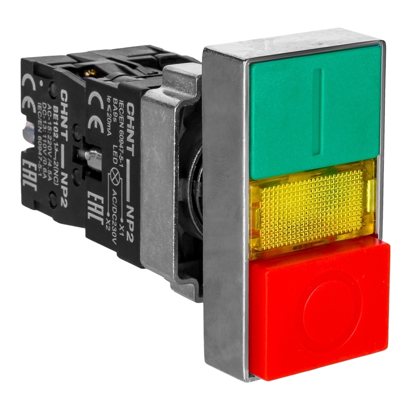 NP2-BW8465 230V - Кнопка двойная (1NO+1NC) c LED индикацией AC/DC 230V фото 1