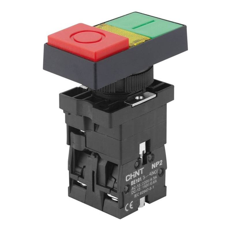 NP2-EW8465 - Кнопка двойная (1NO+1NC) с LED индикацией AC/DC 230V фото 1