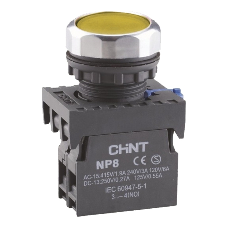 NP8-10BND/5 230V - Кнопка жёлтая (1NO) с LED подсветкой AC 110-230V, IP65 фото 1
