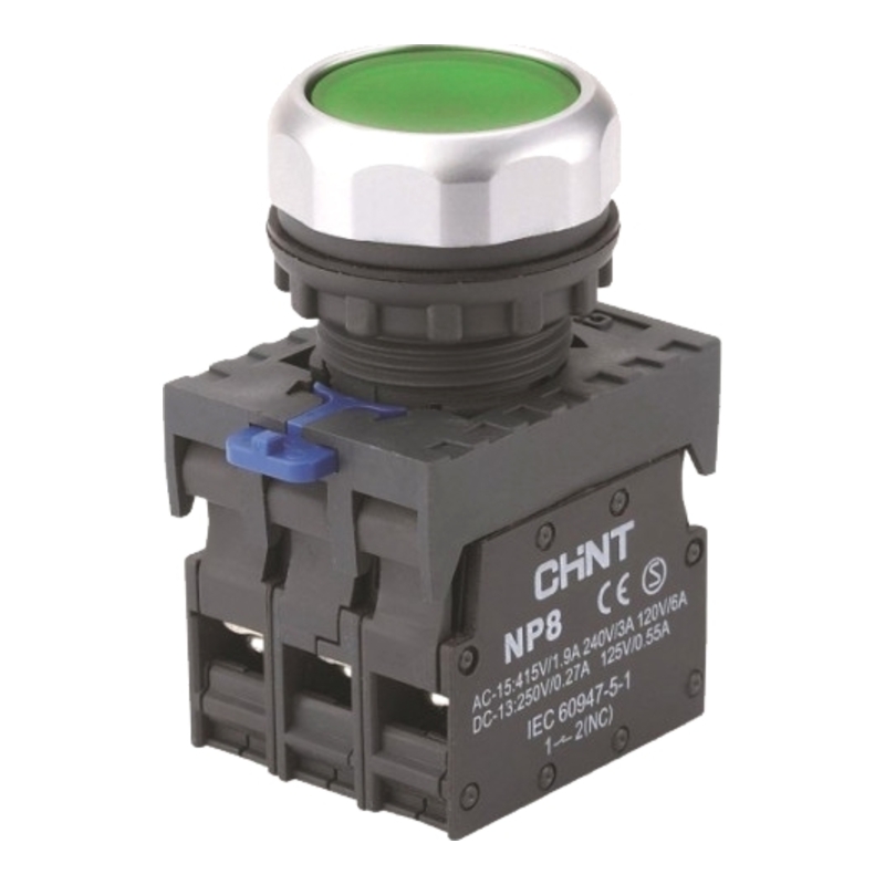 NP8-11BND/3 230V - Кнопка зелёная (1NO+1NC) с LED подсветкой AC/DC 230V, IP65 фото 1