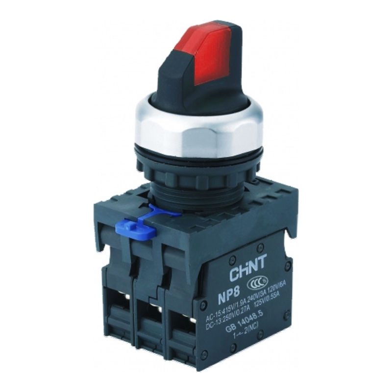NP8-11XD/214 230V - Переключатель на 2 положения (1NO+1NC) c красной LED подсветкой AC 230V, IP65 фото 1