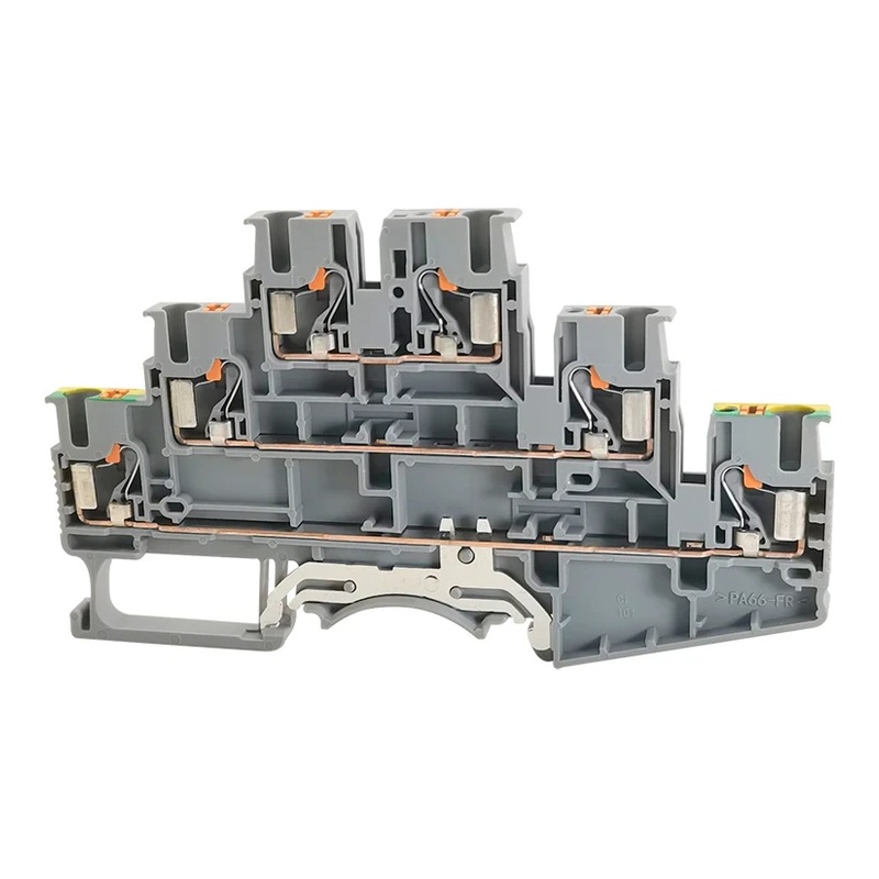 DS2.5-3L-L/L/PE-01P-11-00Z(H) - Клемма серая трёхуровневая 2,5 мм² Push-in с контактом "Земля" фото 1