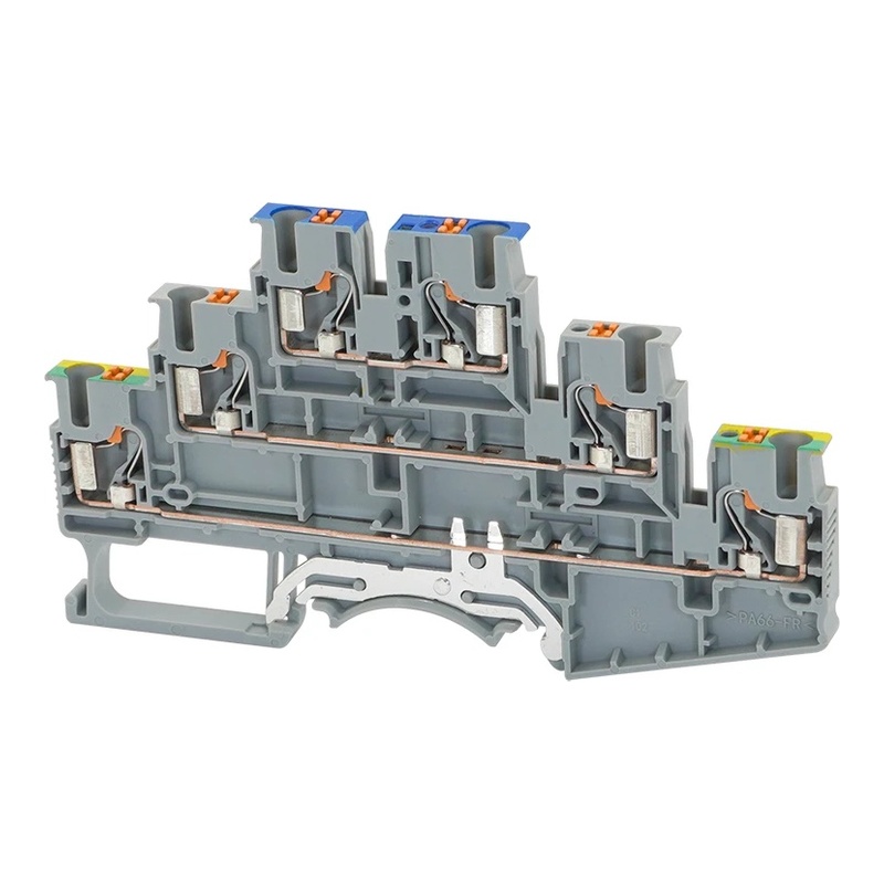 DS2.5-3L-L/N/PE-01P-11-00Z(H) - Клемма серая трёхуровневая 2,5 мм² Push-in с контактами N и "Земля" фото 1