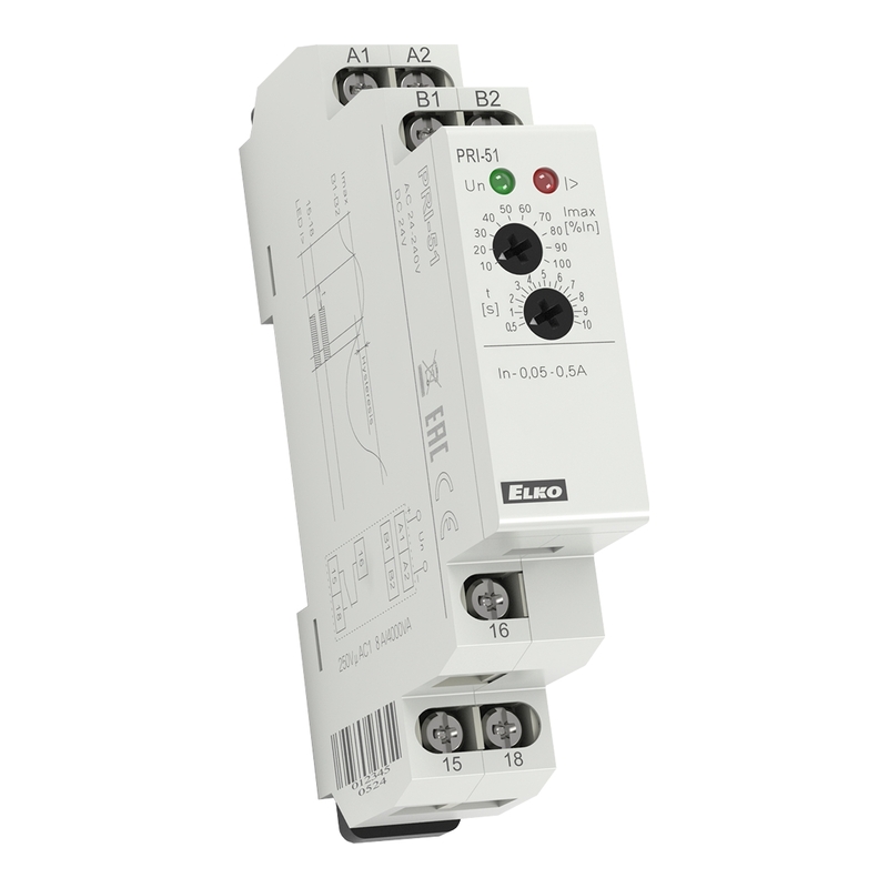 PRI-51/5A - Реле контроля тока (0,5-5А) аналоговое, AC 24-230V, DC 24V фото 1