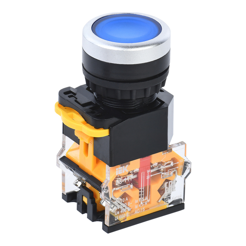 Кнопка D8-11T d=22мм 1з+1р с фиксацией синяя IEK фото 1