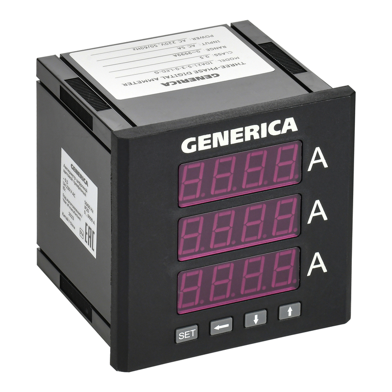 Амперметр цифр. щит. 3-ф. 96х96 LED GENERICA фото 1