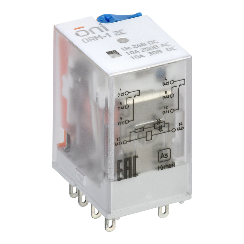 Реле интерфейсное ORM-1 10А, 2CO, DC 24В (индикатор, кнопка тест, LED) ONI фото 1