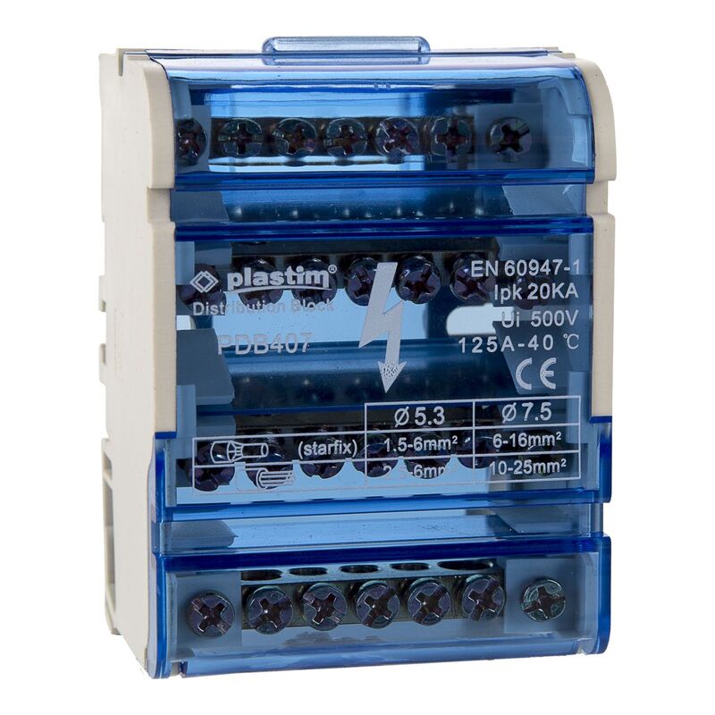 PDB 407 - Шины в корпусе на DIN-рейку 4П 125А, 4х7 фото 1