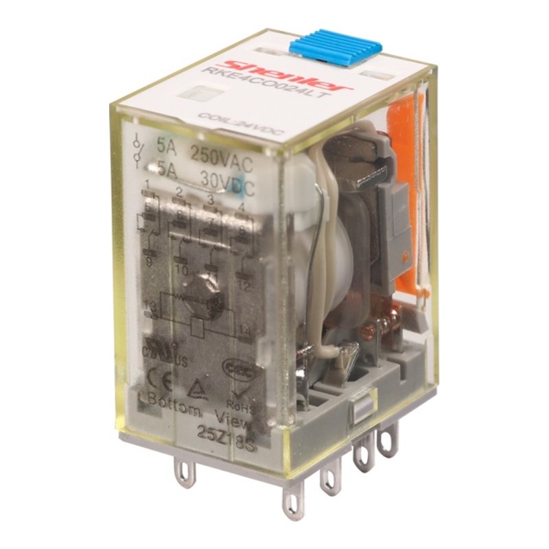 RKE4CO024LT - Реле миниатюрное 5A, 4CO, DC 24V (индикатор, LED, кнопка тест) фото 1
