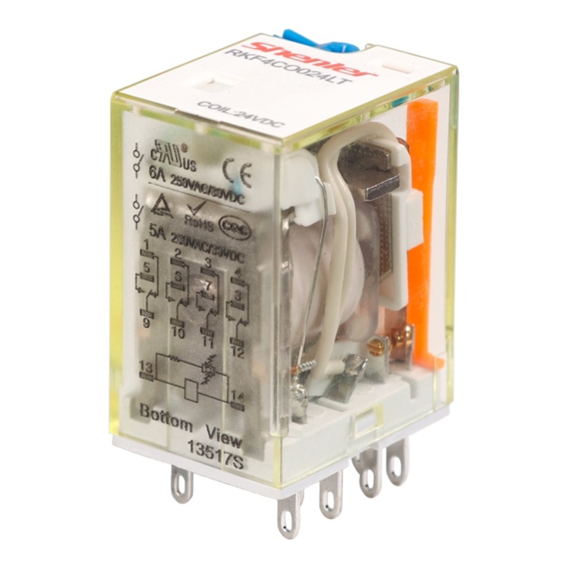 RKF4CO024LT - Реле миниатюрное 6A, 4CO, DC 24V (индикатор, LED, кнопка тест) фото 1